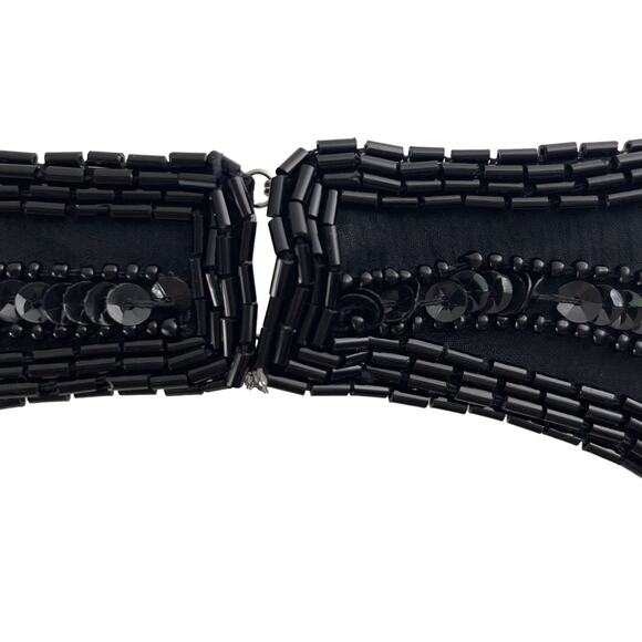 VINTAGE 80s Dress Womens PM Petite Medium Black Beaded Maxi Silk Retro - Picture 11 of 13